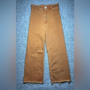 Zara Jeans Womens 4 Wide Leg Burnt Orange High Waist Raw Hem Y2K Style Skater